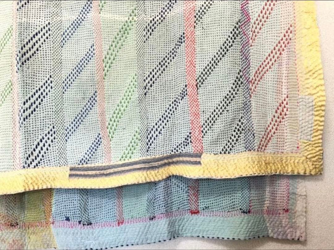 金糸が美しいラリーキルト カンタ刺繍　刺し子　エスニック　ハンドメイド　パッチワ