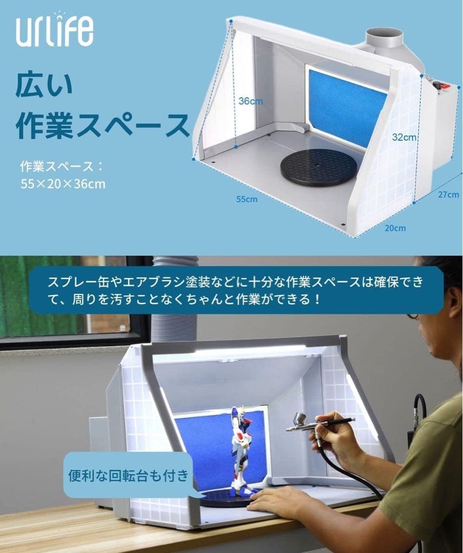 urlife 塗装ブース 2基強力ファン LED照明付き スプレーブース