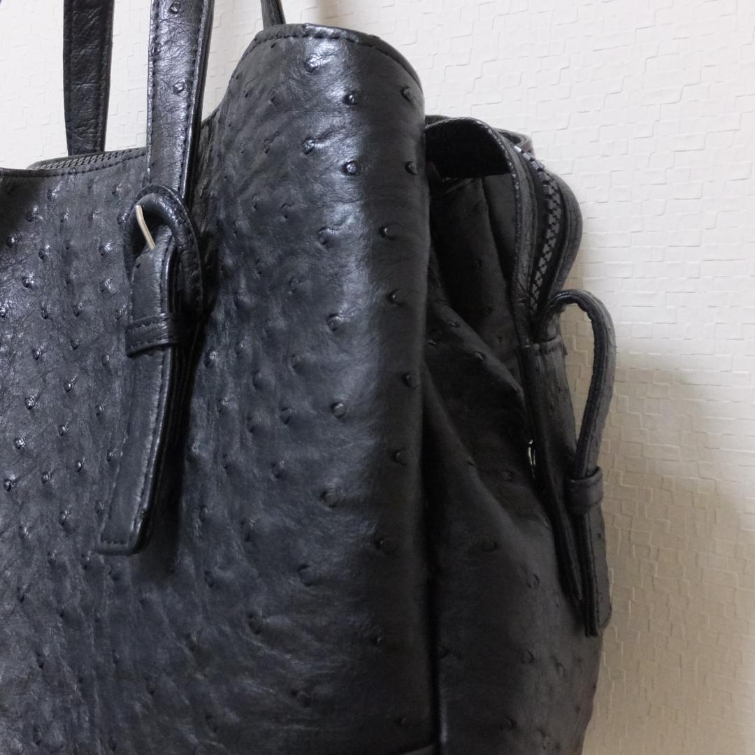 未使用　Takechi　ブラック　オーストリッチ　ハンドバッグ　黒　■　Q313