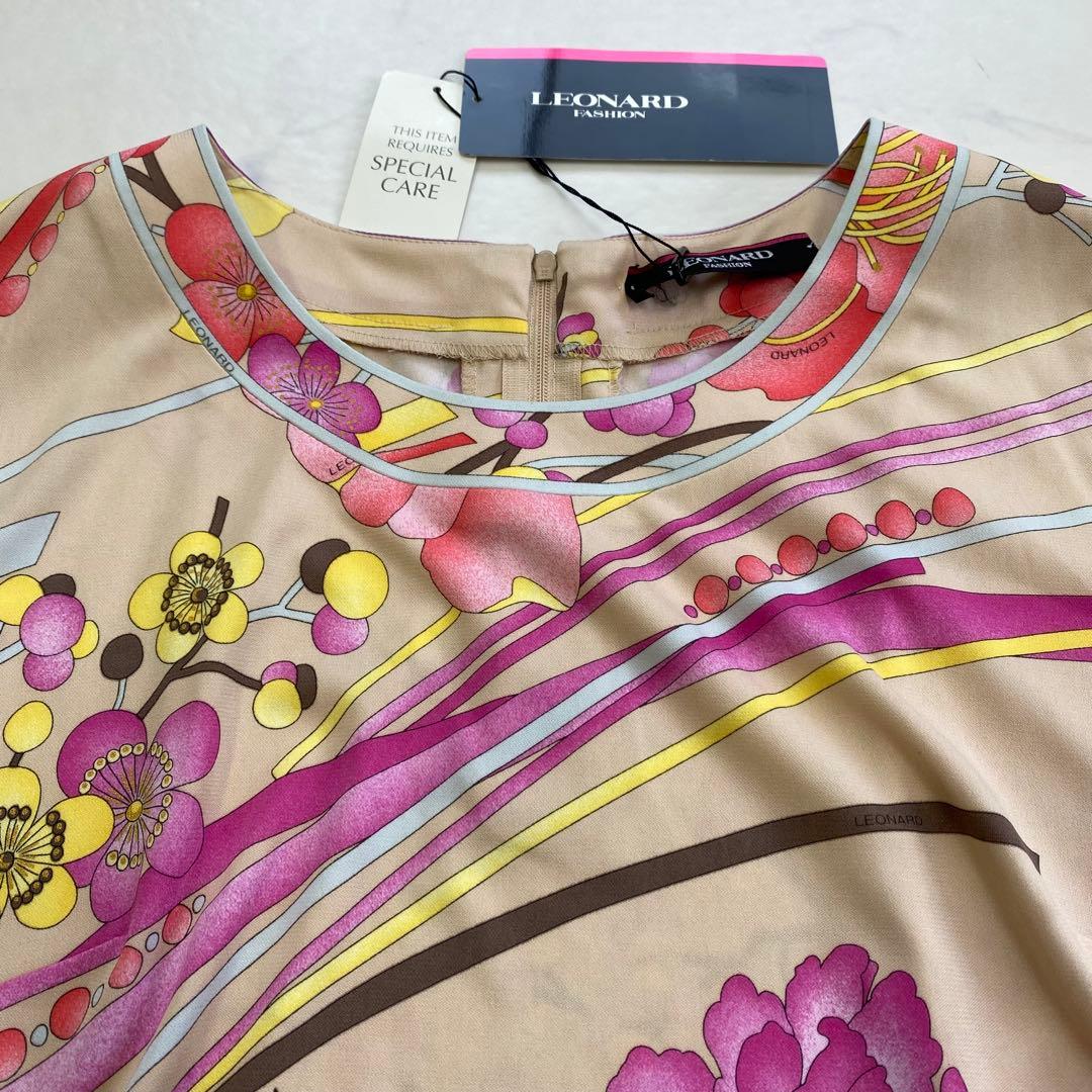 タグ付き新品★LEONARD レオナール 半袖カットソー カンカン素材 花柄40