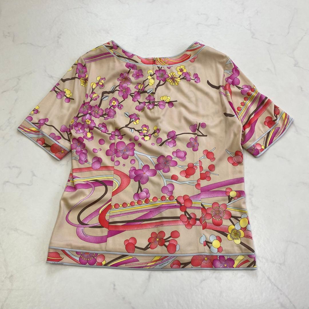 タグ付き新品★LEONARD レオナール 半袖カットソー カンカン素材 花柄40