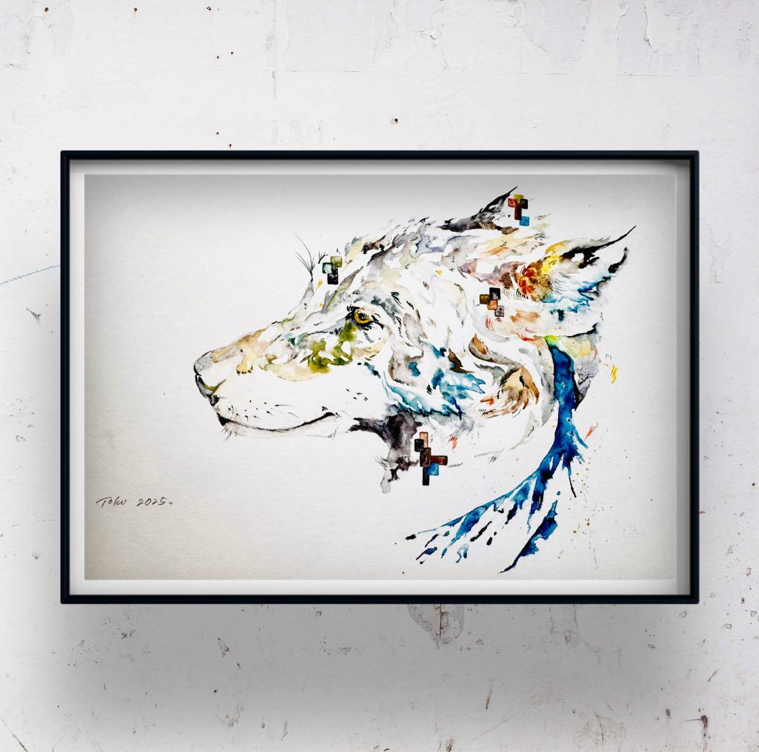 オオカミ 狼 原画 額装済み