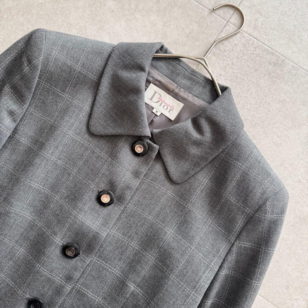 クリスチャンディオール　マドモアゼル　ジャケット　チェック柄　グレー　M　ウール
