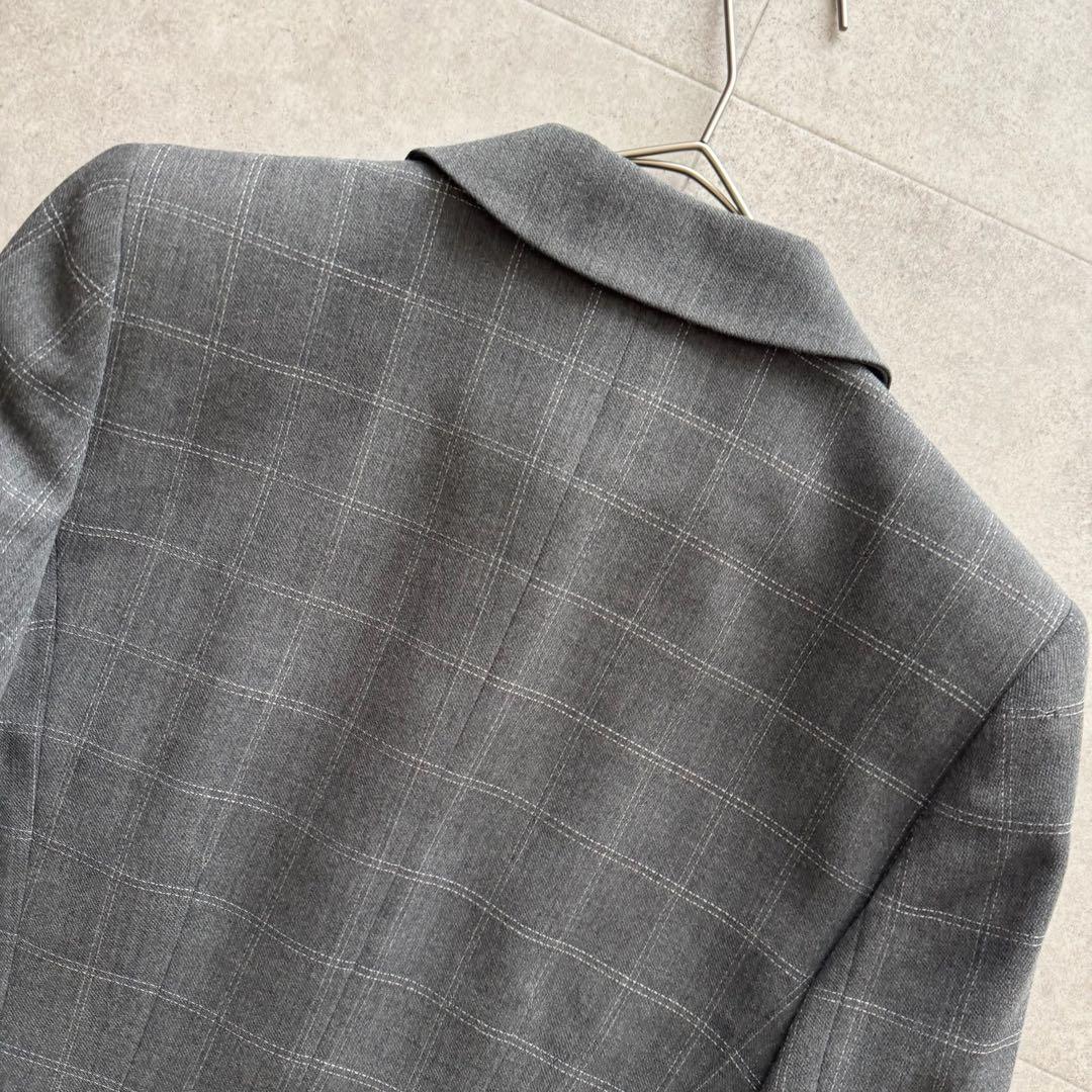 クリスチャンディオール　マドモアゼル　ジャケット　チェック柄　グレー　M　ウール