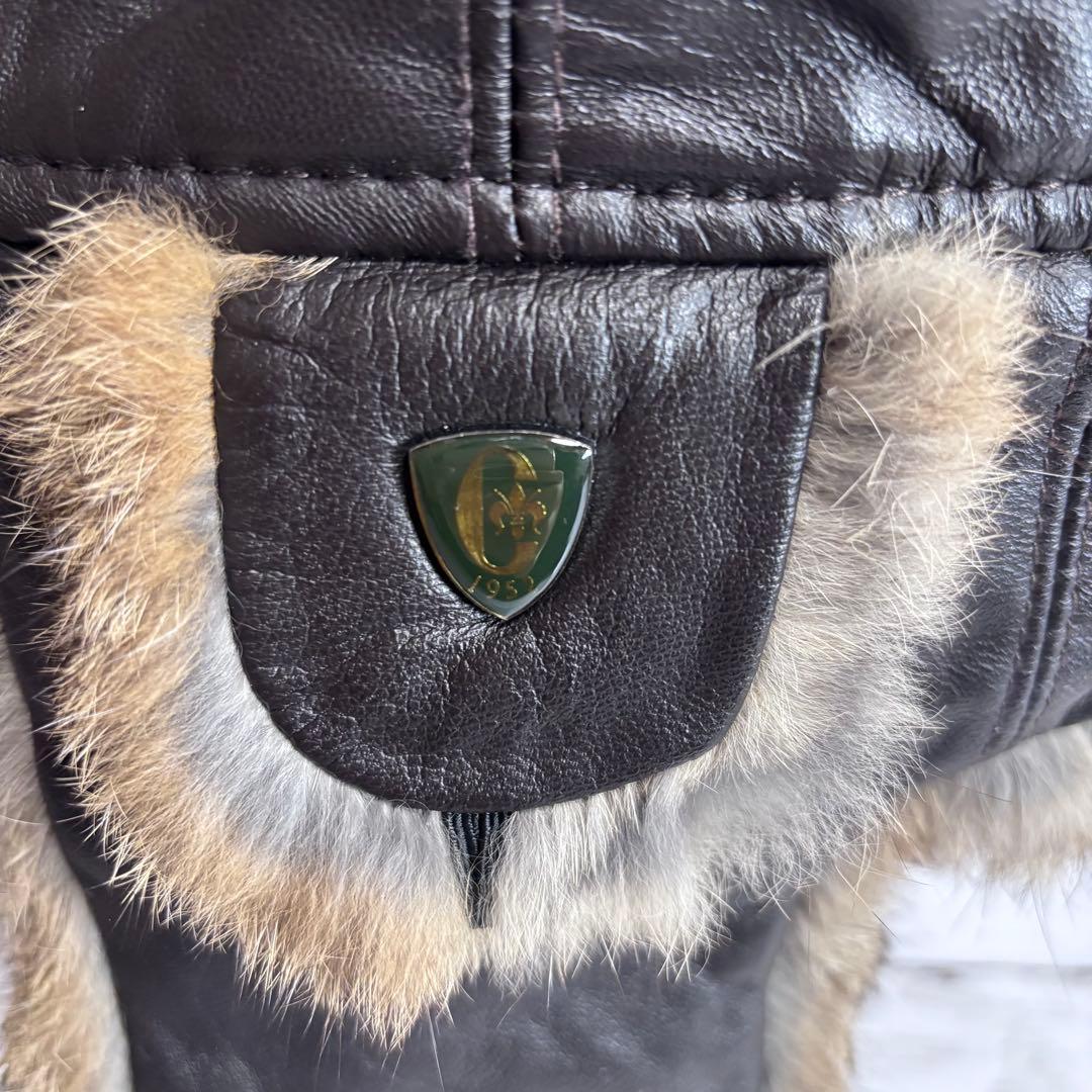 本革 フライトキャップ 60 ブラウン ゴートスキン ラビットファー 耳当て付き