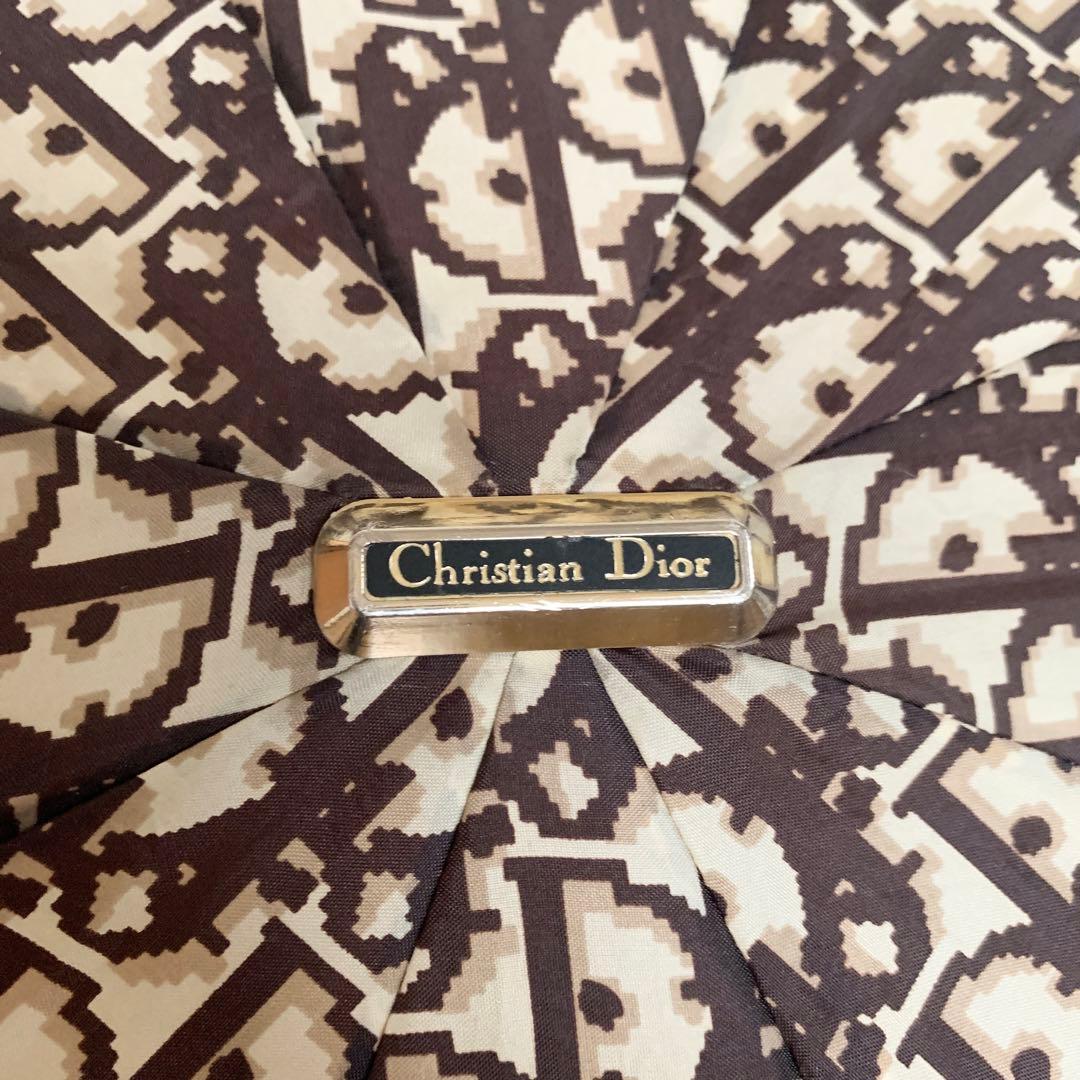 【人気】クリスチャンディオール 折り畳み傘 ケース付 トロッター柄 総柄 茶色