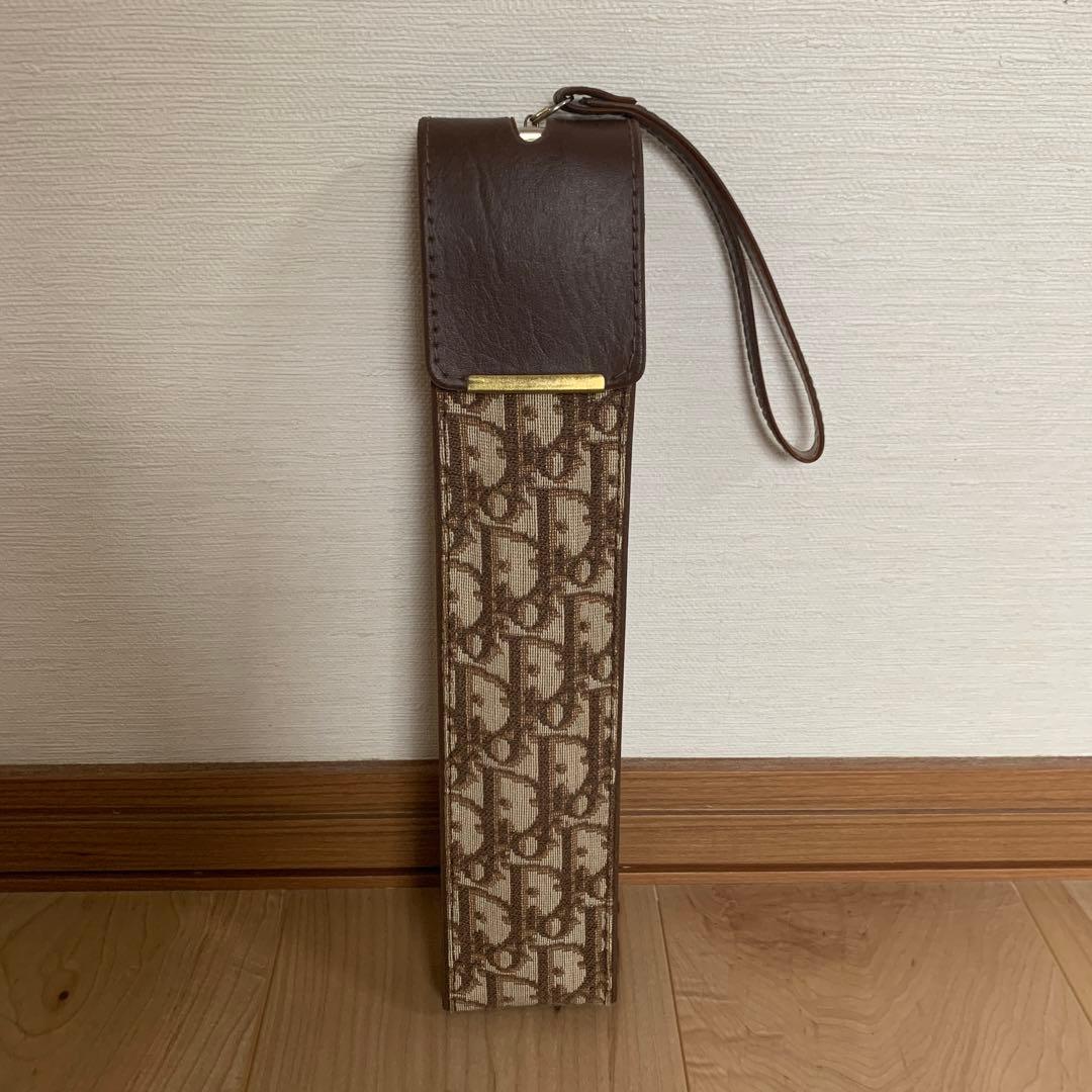 【人気】クリスチャンディオール 折り畳み傘 ケース付 トロッター柄 総柄 茶色