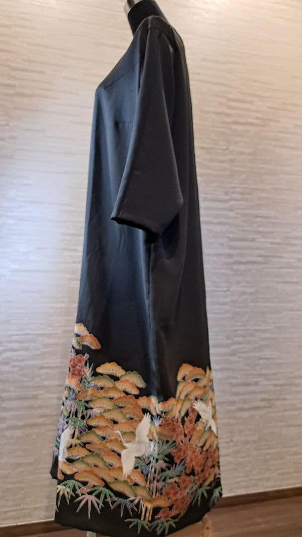 留袖リメイクロングワンピース白鶴松竹梅13号LL