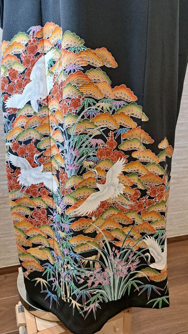 留袖リメイクロングワンピース白鶴松竹梅13号LL