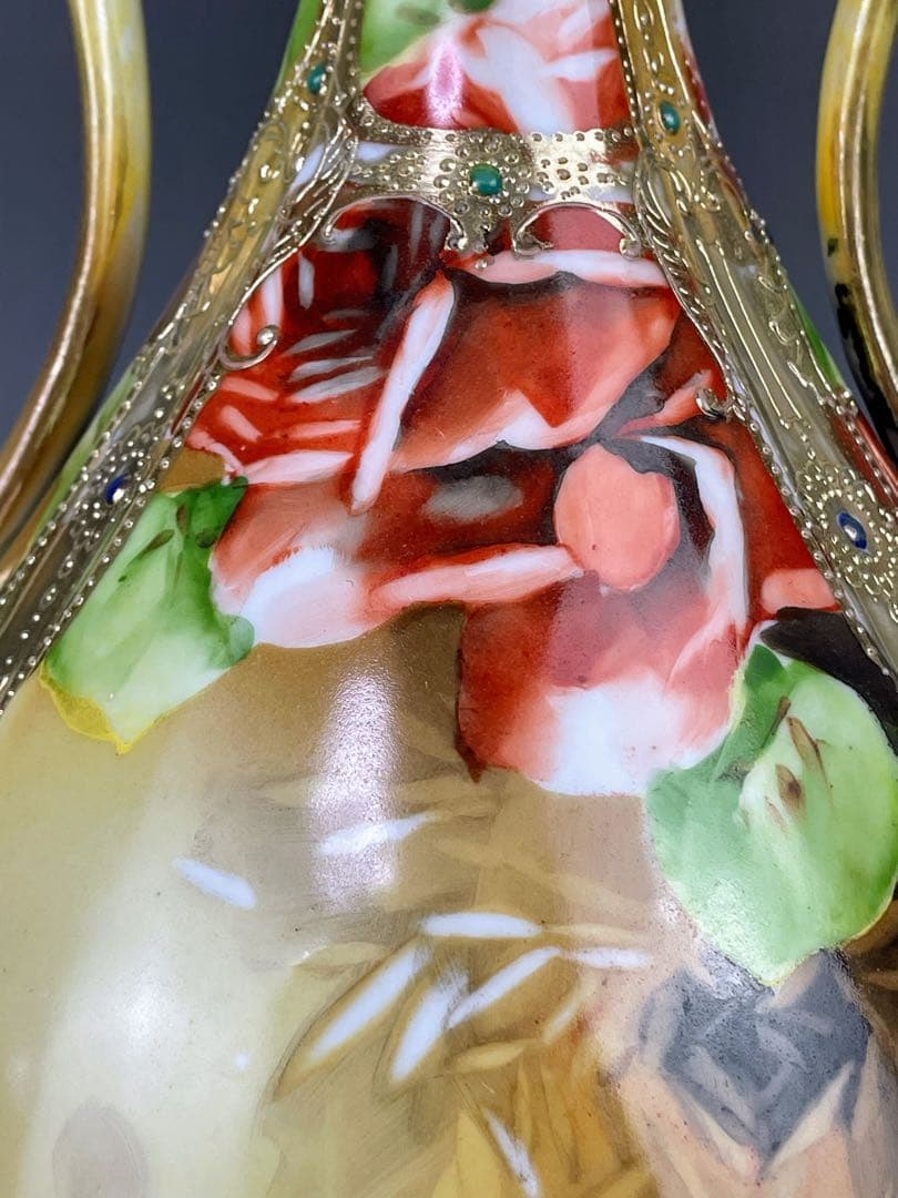 【大型】オールドノリタケ ３０cm アールヌーボー 薔薇紋 ジュエル金盛り 花瓶