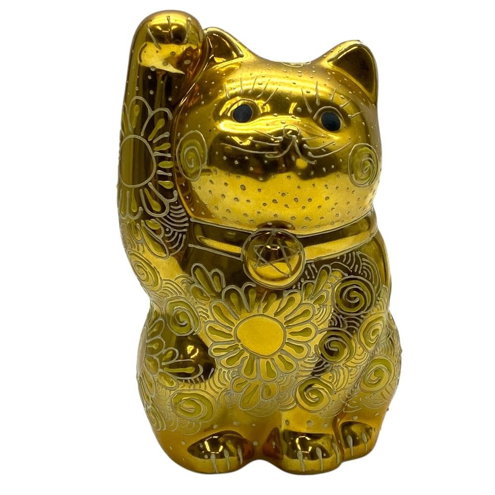 久谷焼　金色の招き猫　(右手金運招き猫)　金彩　開運　置物　正人作