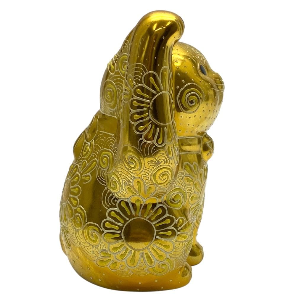 久谷焼　金色の招き猫　(右手金運招き猫)　金彩　開運　置物　正人作