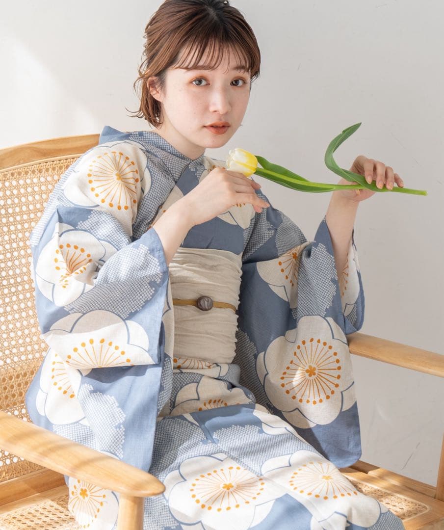 ゆかた館グレース こだわり浴衣５点セット ブルーグレー Sサイズ