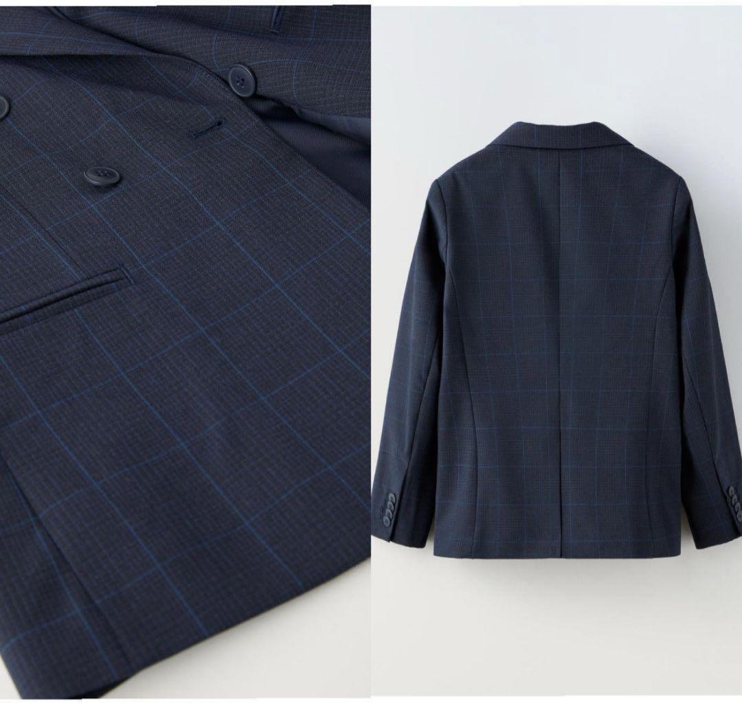 ZARA KIDS チェックスーツブレザー&パンツ、シャツ、ネクタイ4点セット