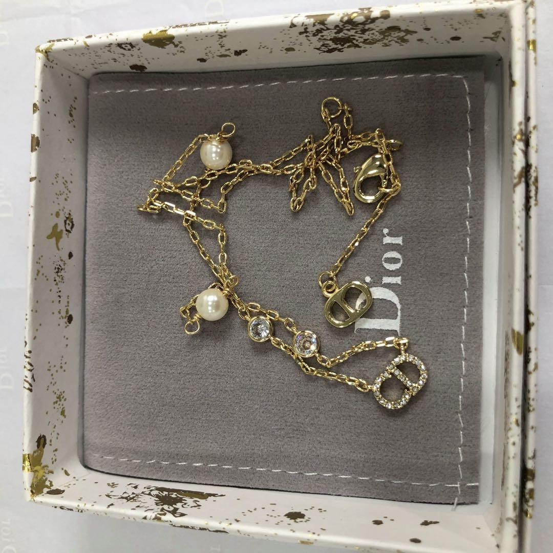 Dior CDロゴ パール ストーン装飾 ゴールドトーン ネックレス