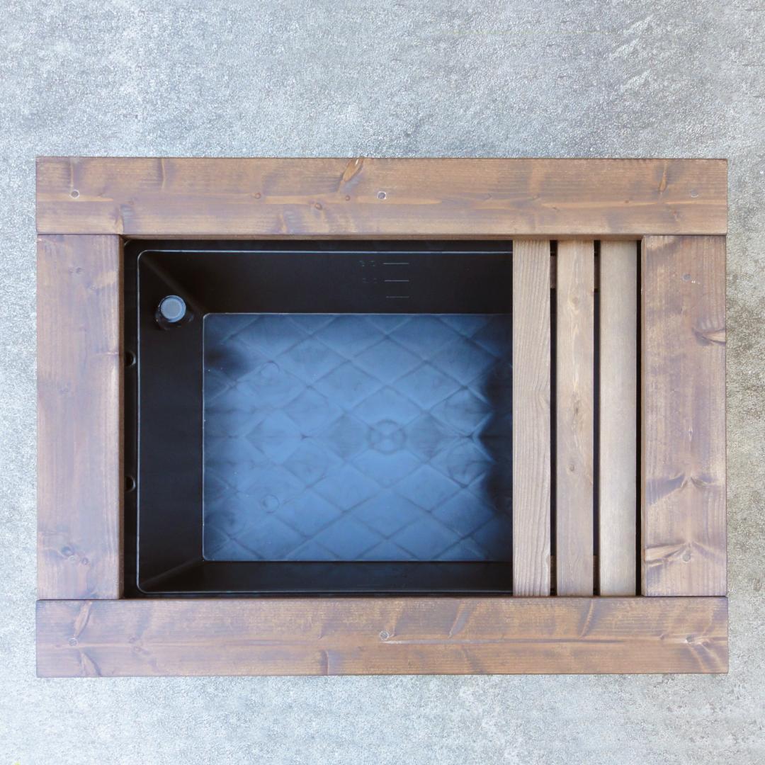 高さの有るビオトープ 40L　トロ舟＆木枠セット（棚付き）　メダカ・金魚用