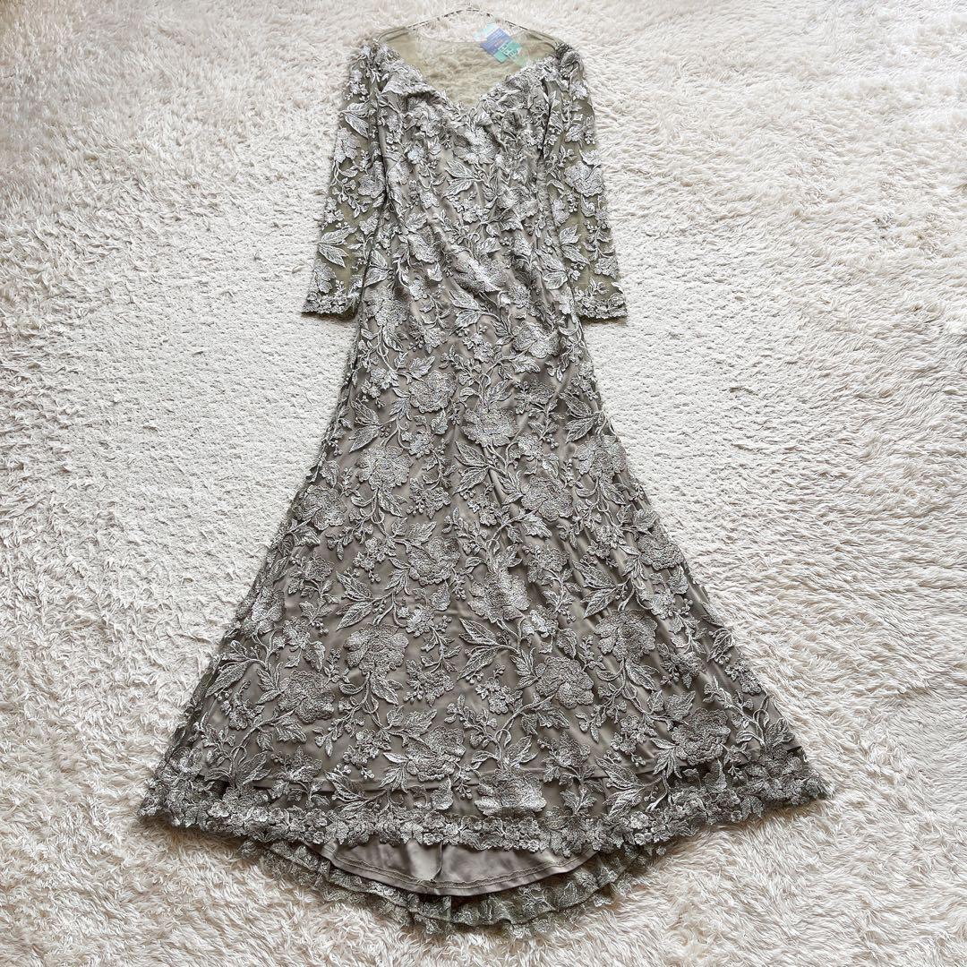 タダシショージ フォーマルロングドレス レース メッシュ 刺繍 花柄 M相当