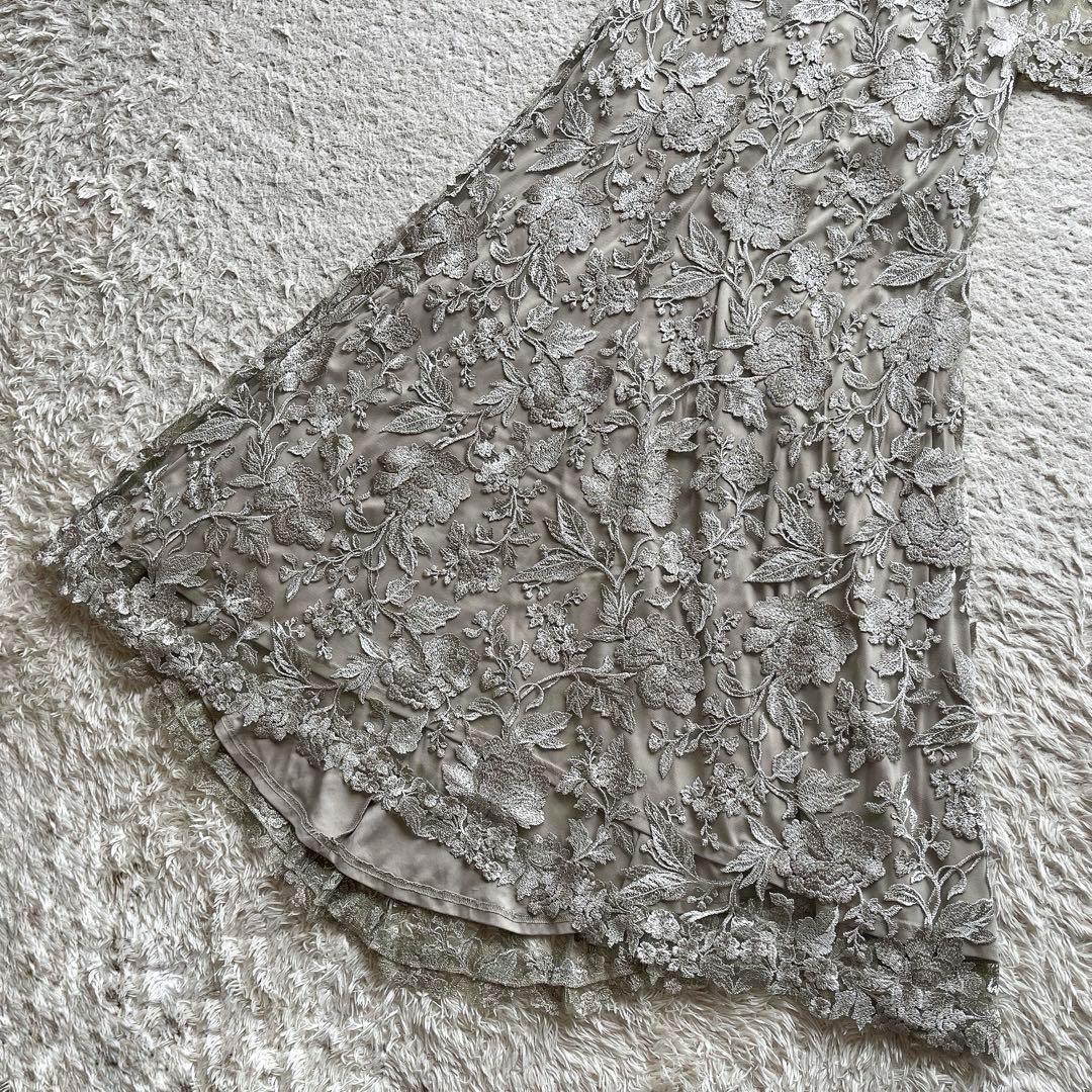 タダシショージ フォーマルロングドレス レース メッシュ 刺繍 花柄 M相当