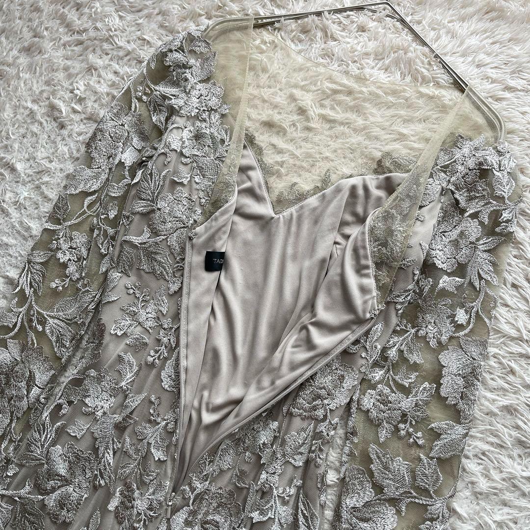 タダシショージ フォーマルロングドレス レース メッシュ 刺繍 花柄 M相当