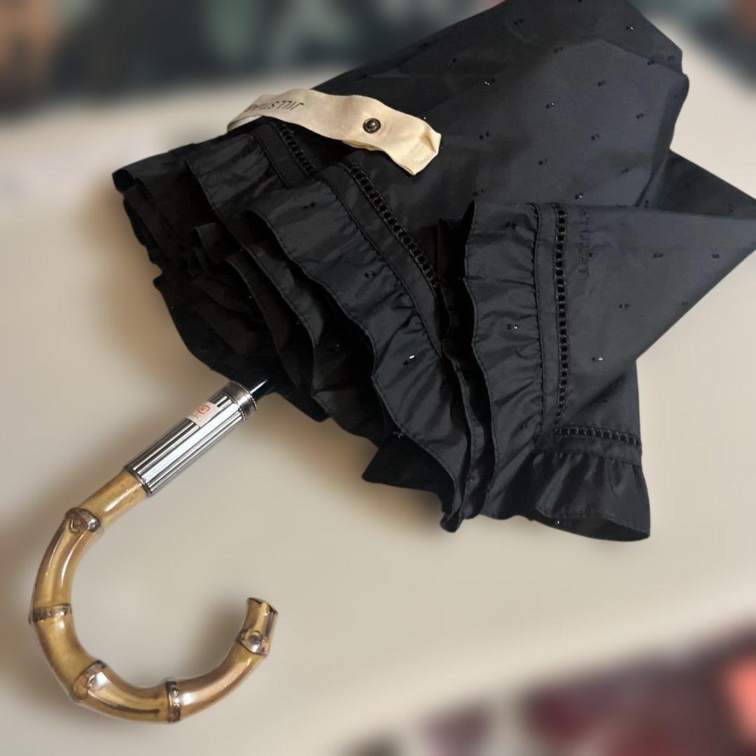 JILL STUART キラキラ フリル付き黒日傘