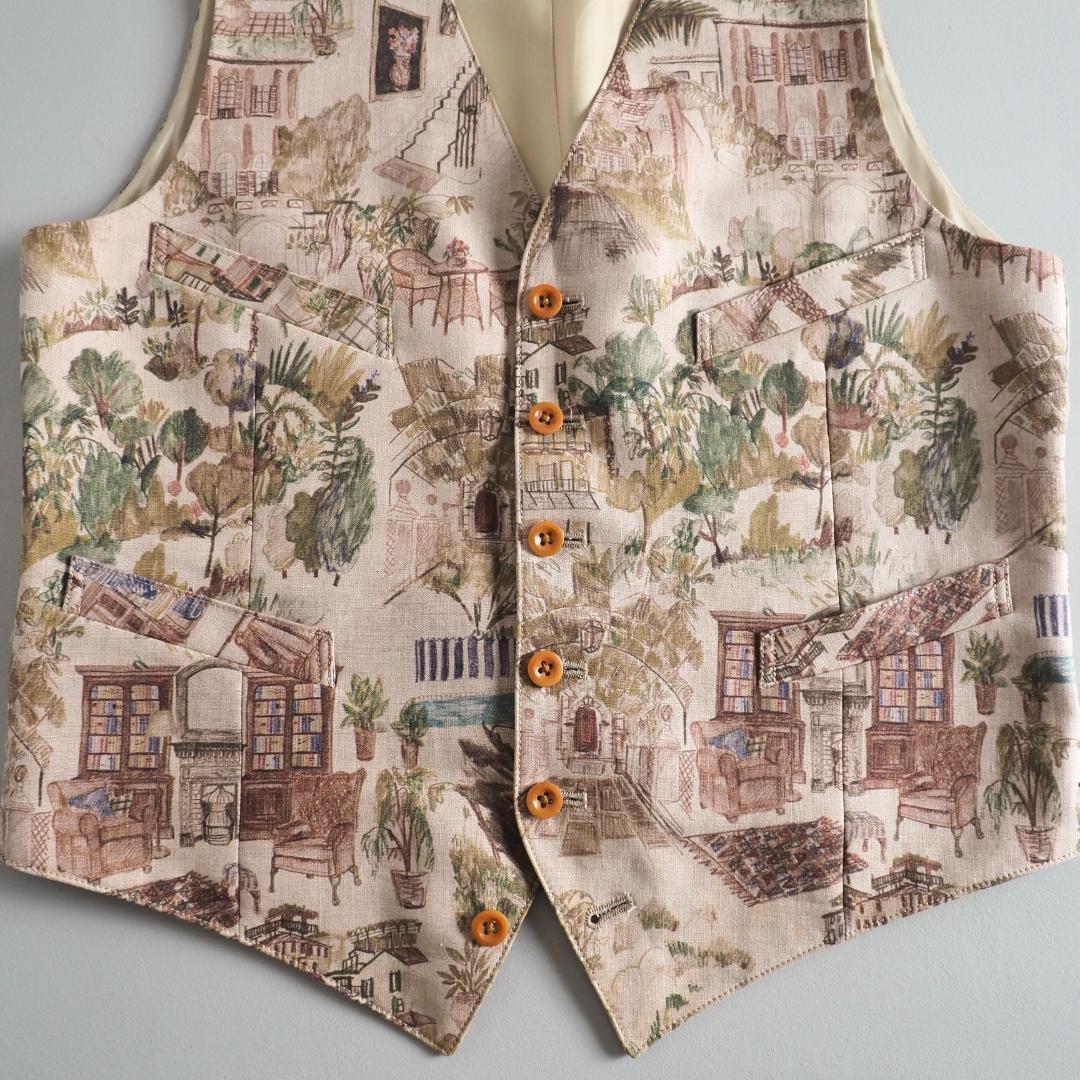 ポールスミス　麻１００％　ベスト　ジレ　総柄　美品