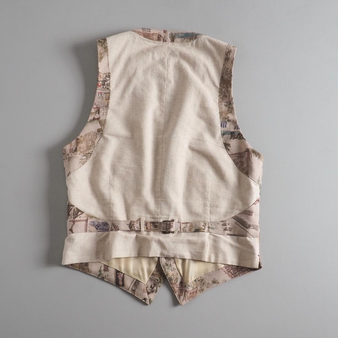 ポールスミス　麻１００％　ベスト　ジレ　総柄　美品