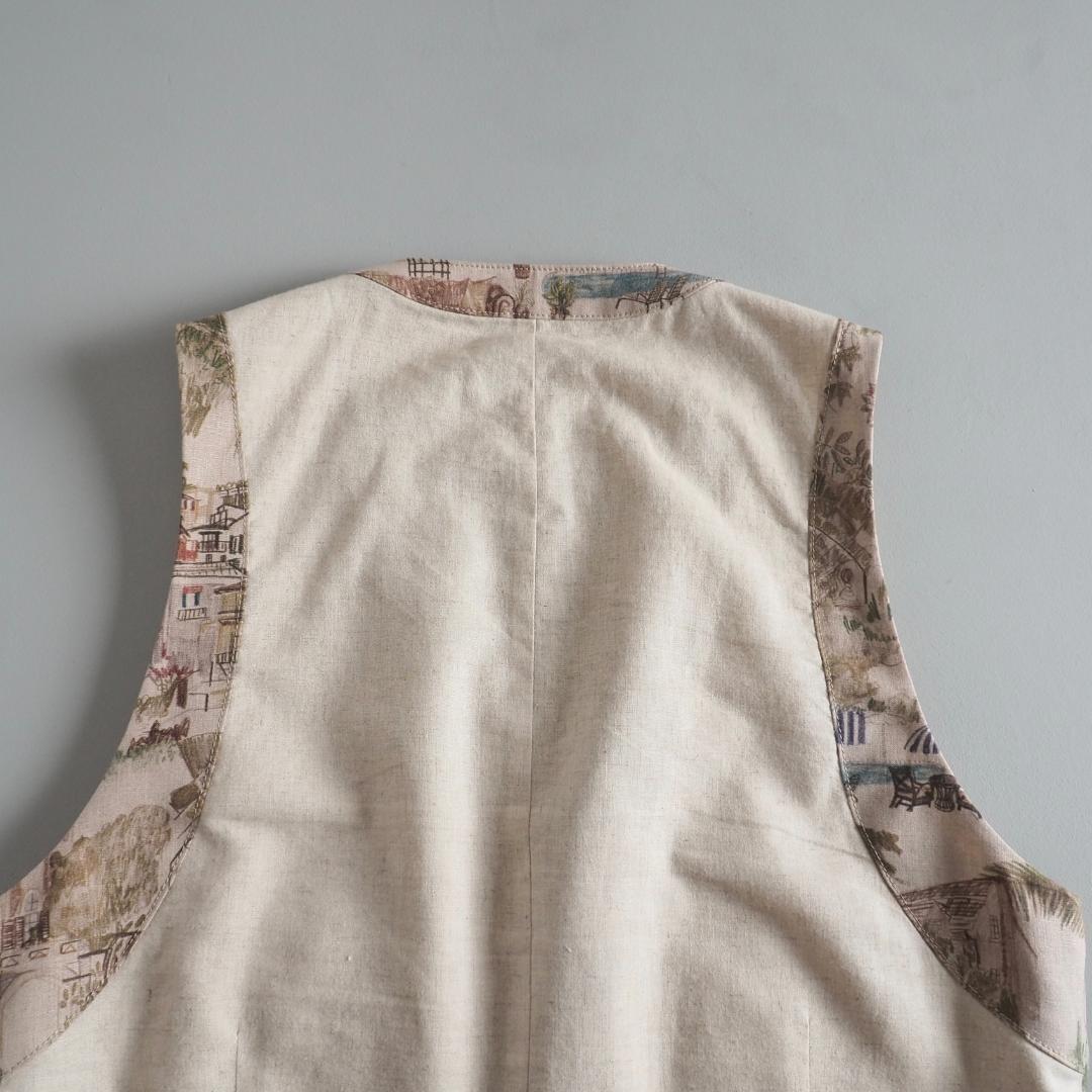 ポールスミス　麻１００％　ベスト　ジレ　総柄　美品