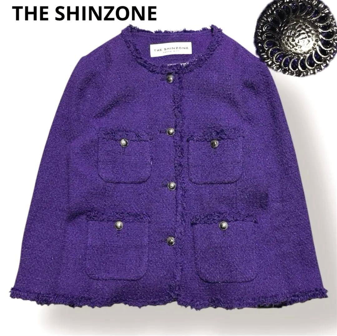 THE SHINZONEシルクツイード ノーカラージャケット ザシンゾーン 紫