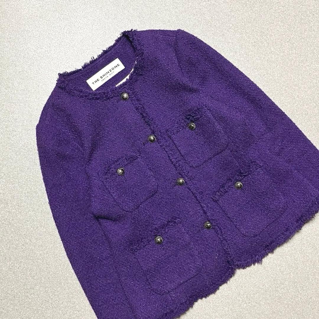 THE SHINZONEシルクツイード ノーカラージャケット ザシンゾーン 紫