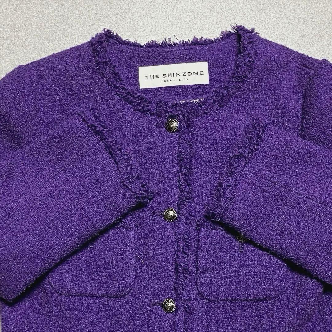 THE SHINZONEシルクツイード ノーカラージャケット ザシンゾーン 紫