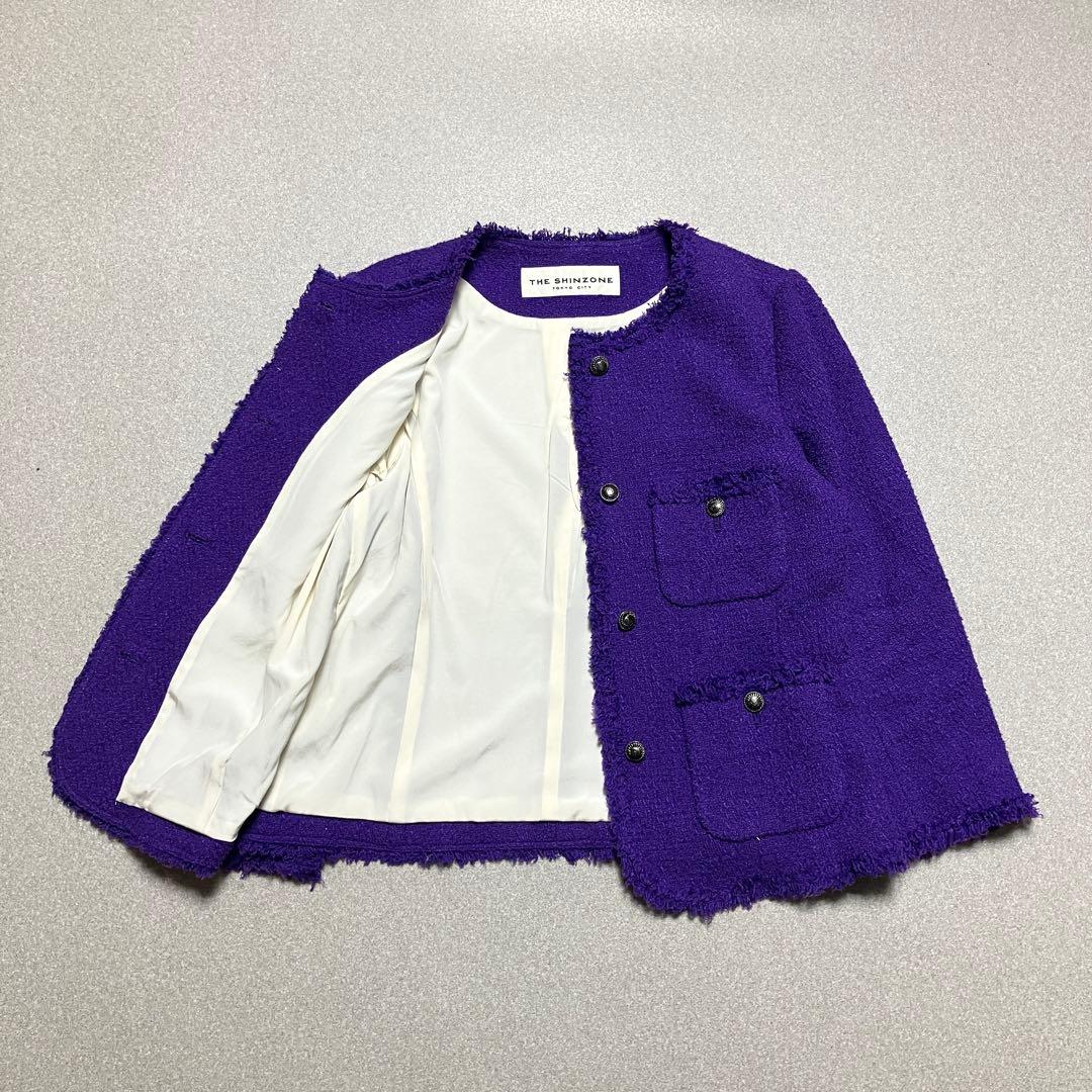 THE SHINZONEシルクツイード ノーカラージャケット ザシンゾーン 紫
