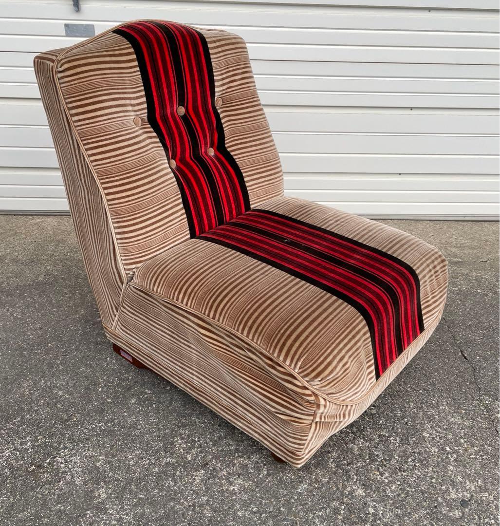 ビンテージ/レトロ/ミッドセンチュリー/モケットソファ/ストライプ/1人掛け