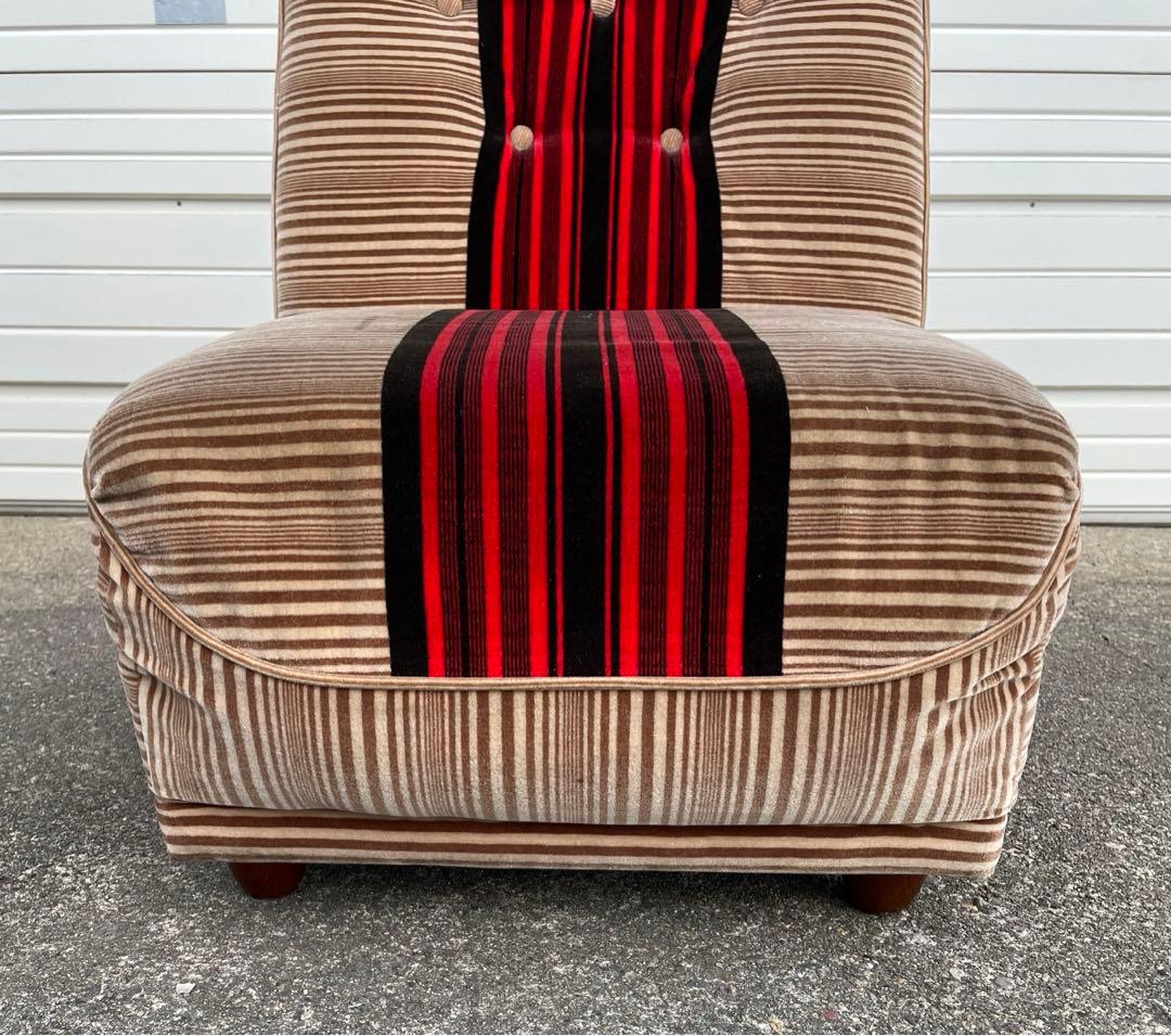 ビンテージ/レトロ/ミッドセンチュリー/モケットソファ/ストライプ/1人掛け