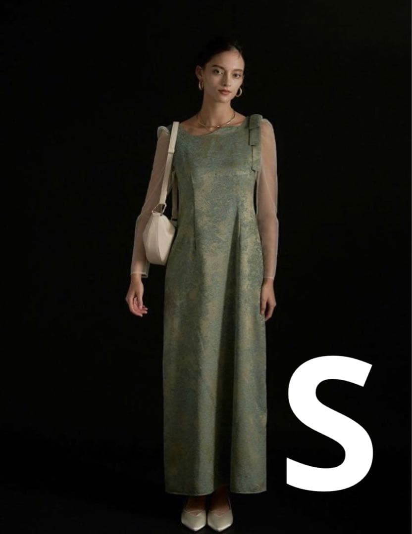 shoulder ribbon jacquard dress LE’RURE