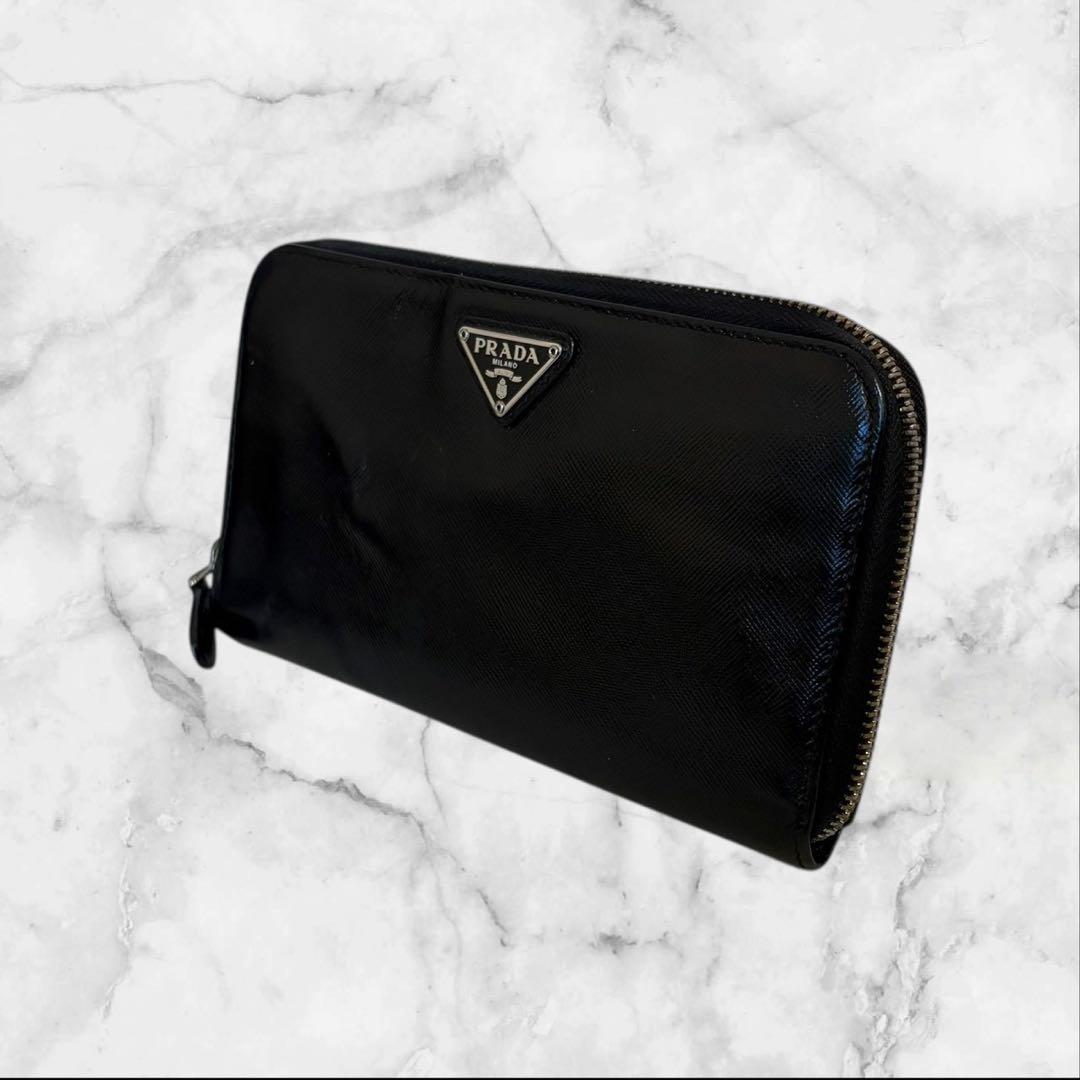 プラダ PRADA 長財布 ファスナー サフィアーノ ブラック　三角ロゴ