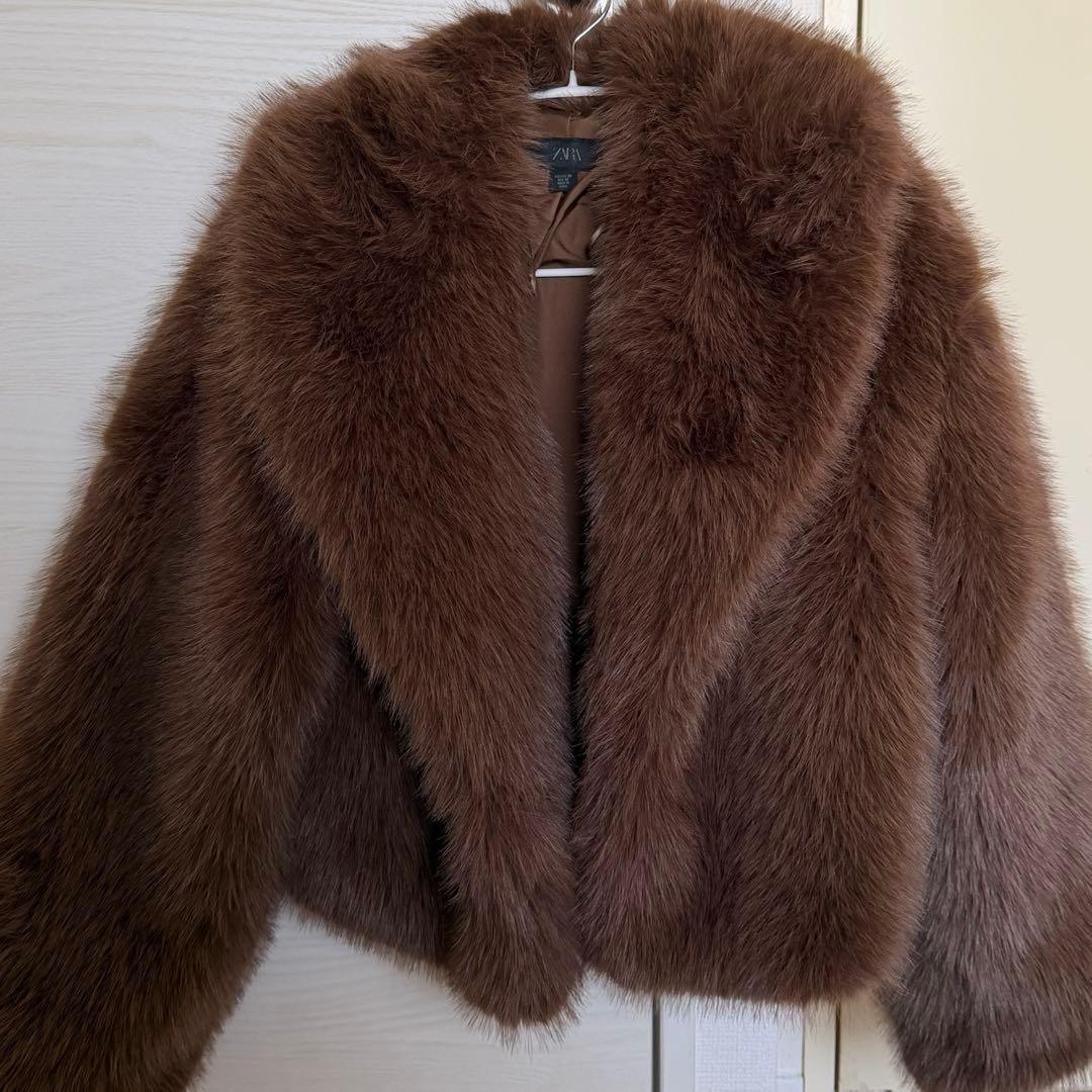 ショートフェイクファーコート XS ブラウン