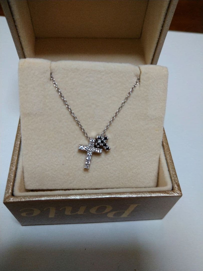 値下げポンテヴェキオ ダイヤモンド ネックレス K18WG ダブルクロス