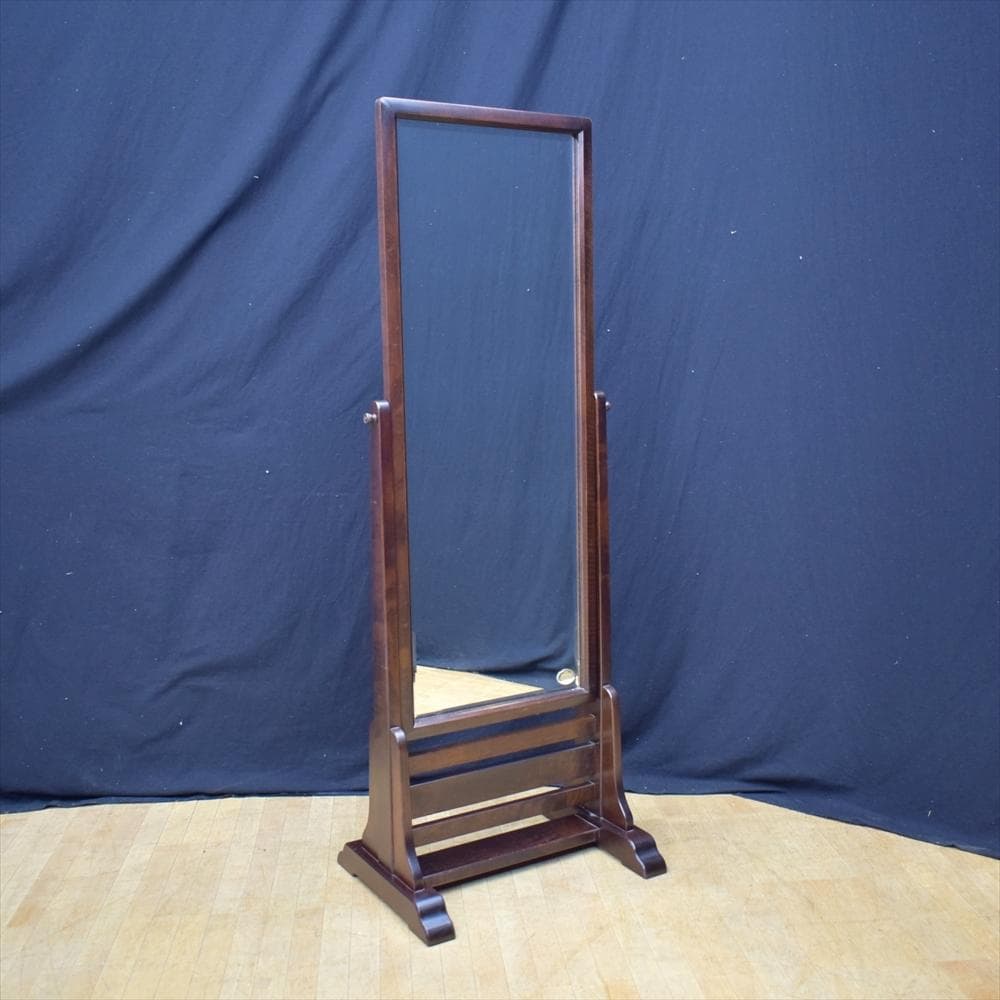 北海道民芸家具　樺 カバ材　無垢　姿見　鏡　ミラー　スタンドミラー　全身鏡　置型