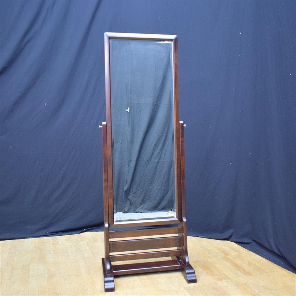 北海道民芸家具　樺 カバ材　無垢　姿見　鏡　ミラー　スタンドミラー　全身鏡　置型