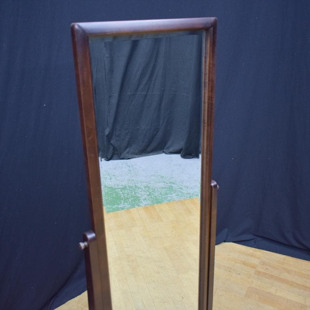 北海道民芸家具　樺 カバ材　無垢　姿見　鏡　ミラー　スタンドミラー　全身鏡　置型