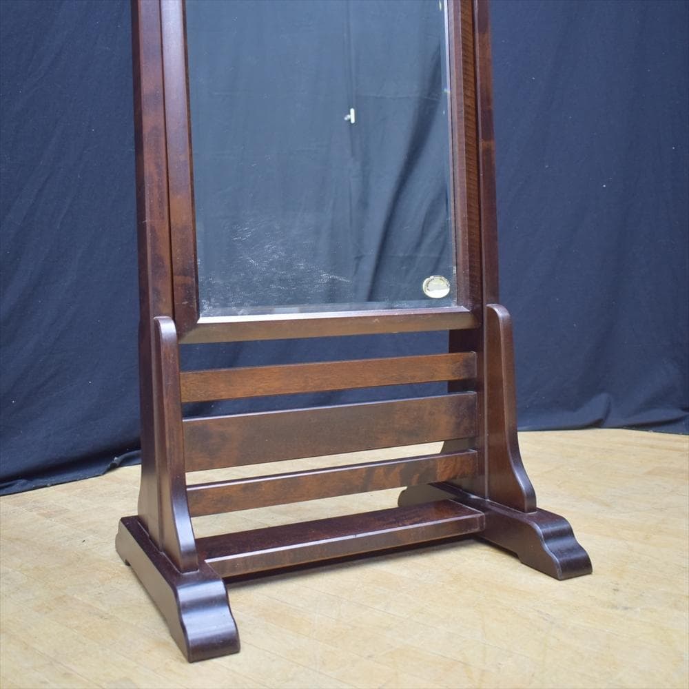 北海道民芸家具　樺 カバ材　無垢　姿見　鏡　ミラー　スタンドミラー　全身鏡　置型