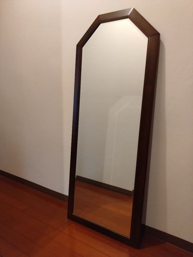 まるアンティークダークブラウン姿見　鏡