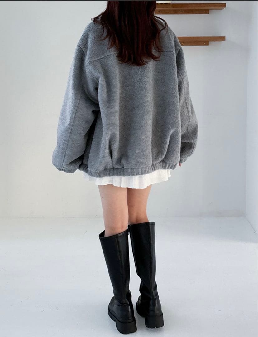 【Heather】スタンドシャギーミドルブルゾン　グレー