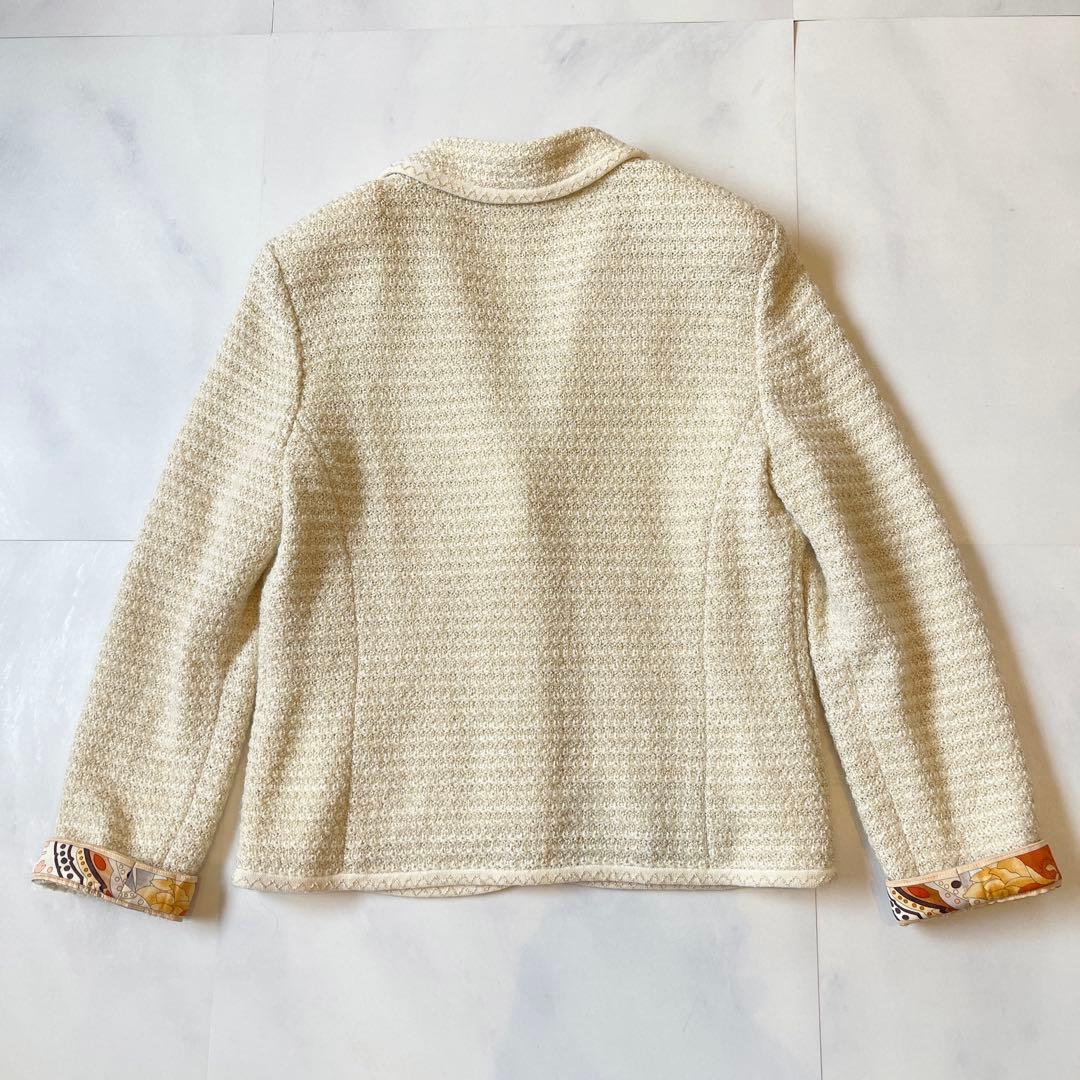 レオナール テーラードジャケット ニットジャケット 袖口 トリム L ラメモヘヤ
