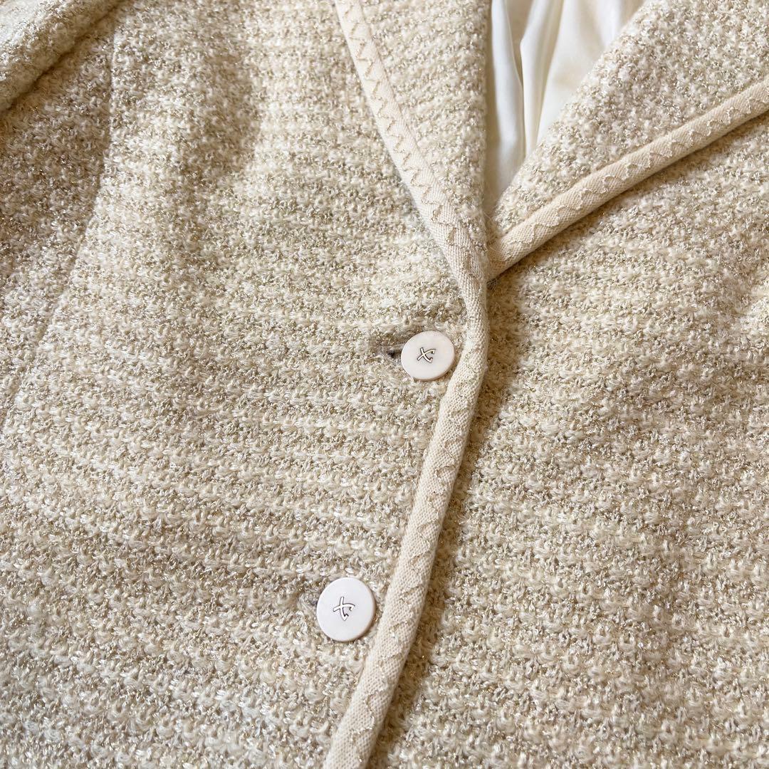 レオナール テーラードジャケット ニットジャケット 袖口 トリム L ラメモヘヤ