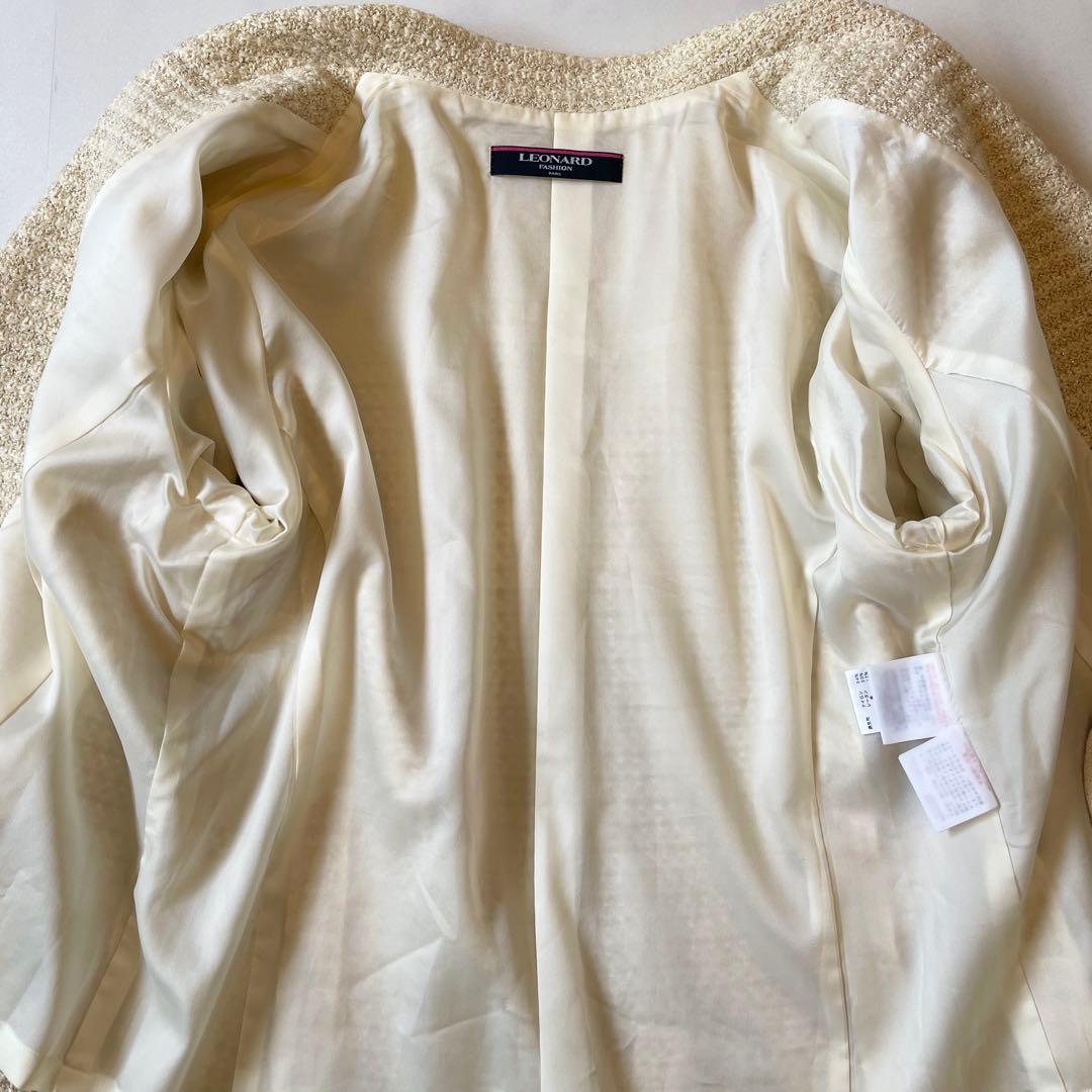 レオナール テーラードジャケット ニットジャケット 袖口 トリム L ラメモヘヤ