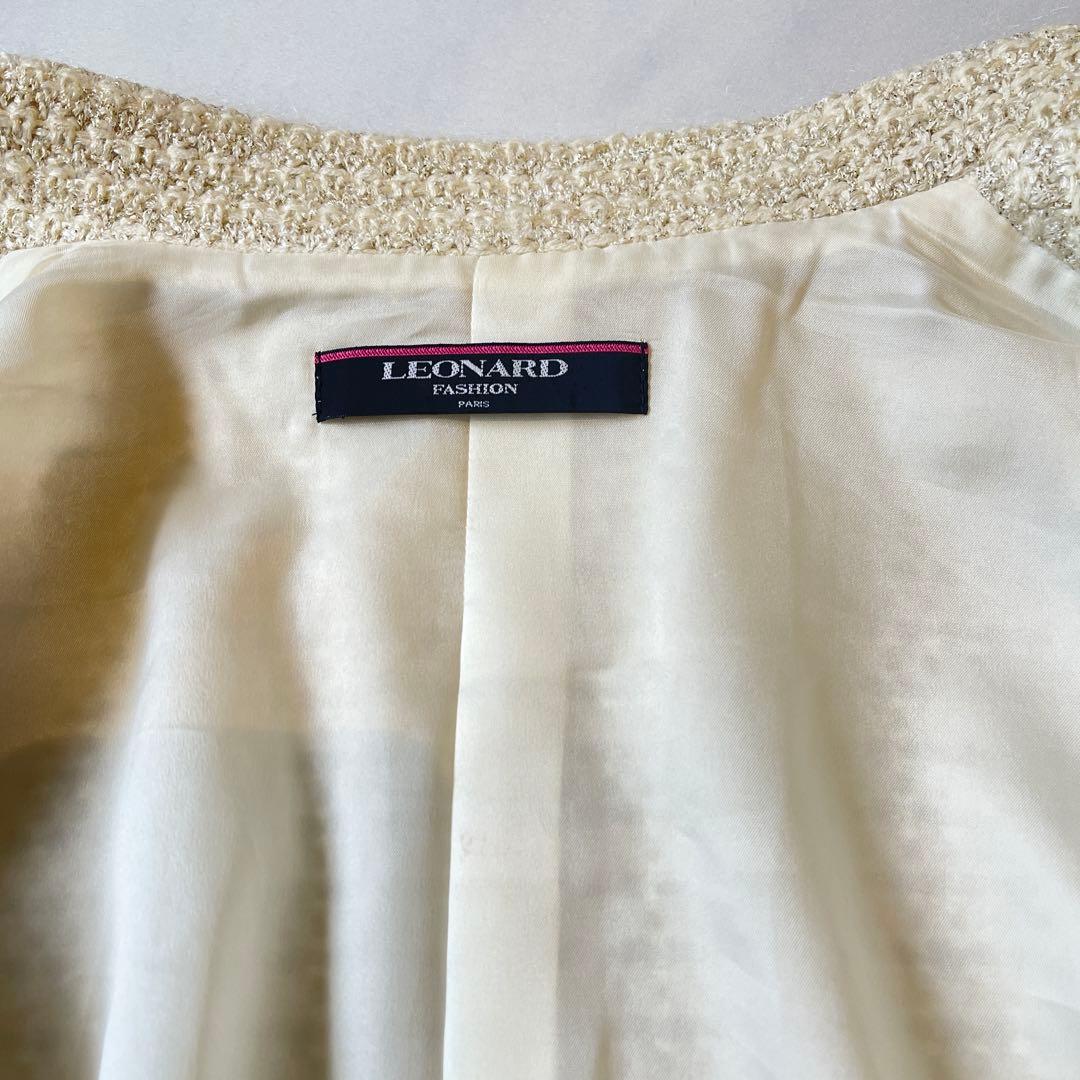 レオナール テーラードジャケット ニットジャケット 袖口 トリム L ラメモヘヤ