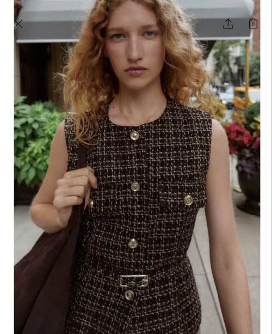 【新品未使用タグ付き】ZARA ベルト付きテクスチャーベスト　Sサイズ