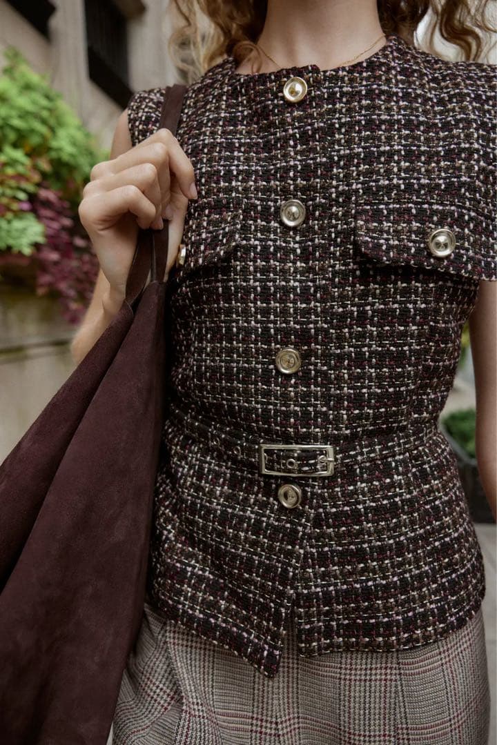 【新品未使用タグ付き】ZARA ベルト付きテクスチャーベスト　Sサイズ