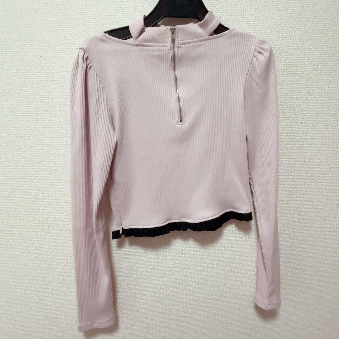 pium ピウム フロントリボンチョーカーカットソー ピンク　トップス